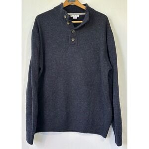 Enzo Mantovani Sweater Wool Mock Neck Henley Mens XL Blue Business Classy